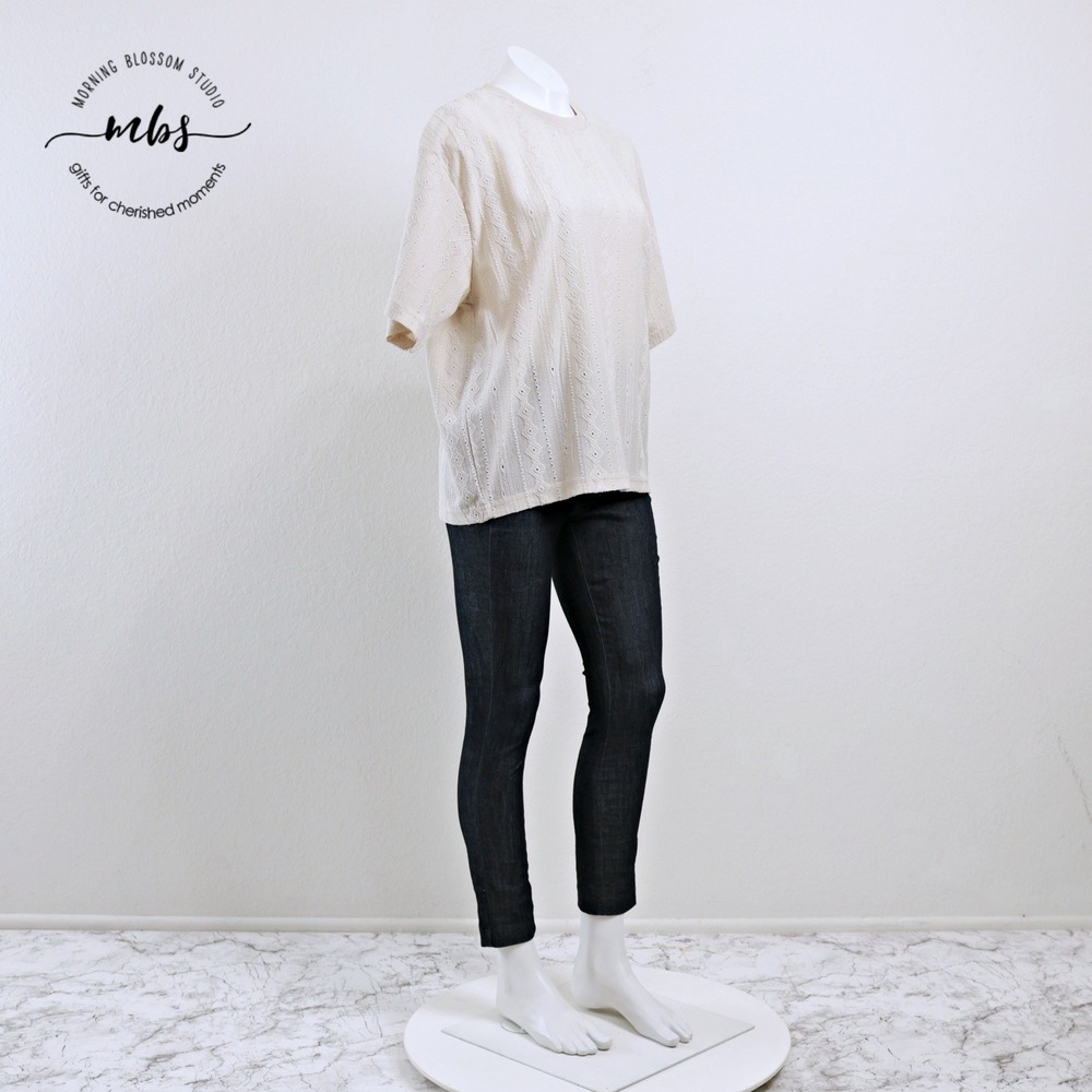 Saints Studio Crewneck Textured Knit Geometric Oversized T-Shirt Cream Men M